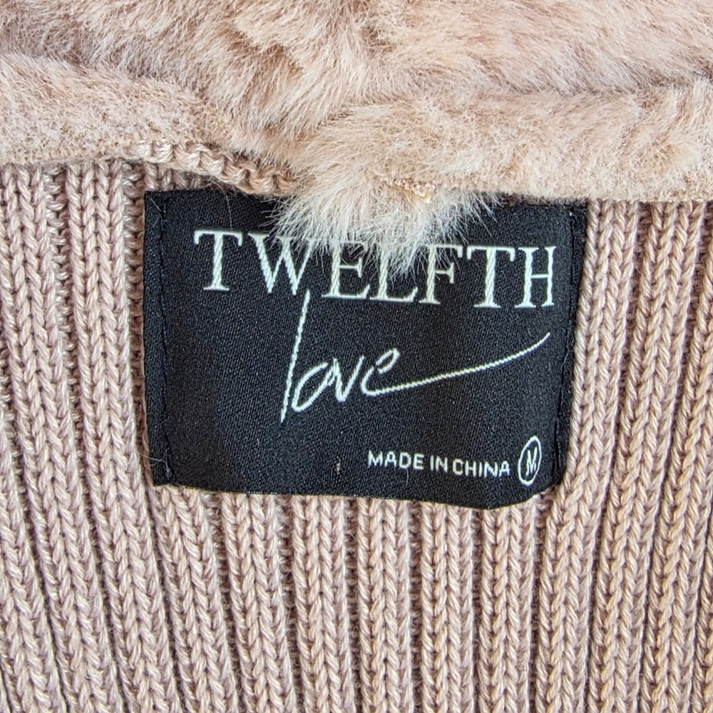 Twelfth Love‎ Faux Fur Ribbed Knit Vest Womens Medium Pink Dusty Rose Glam Luxe - Picture 3 of 9